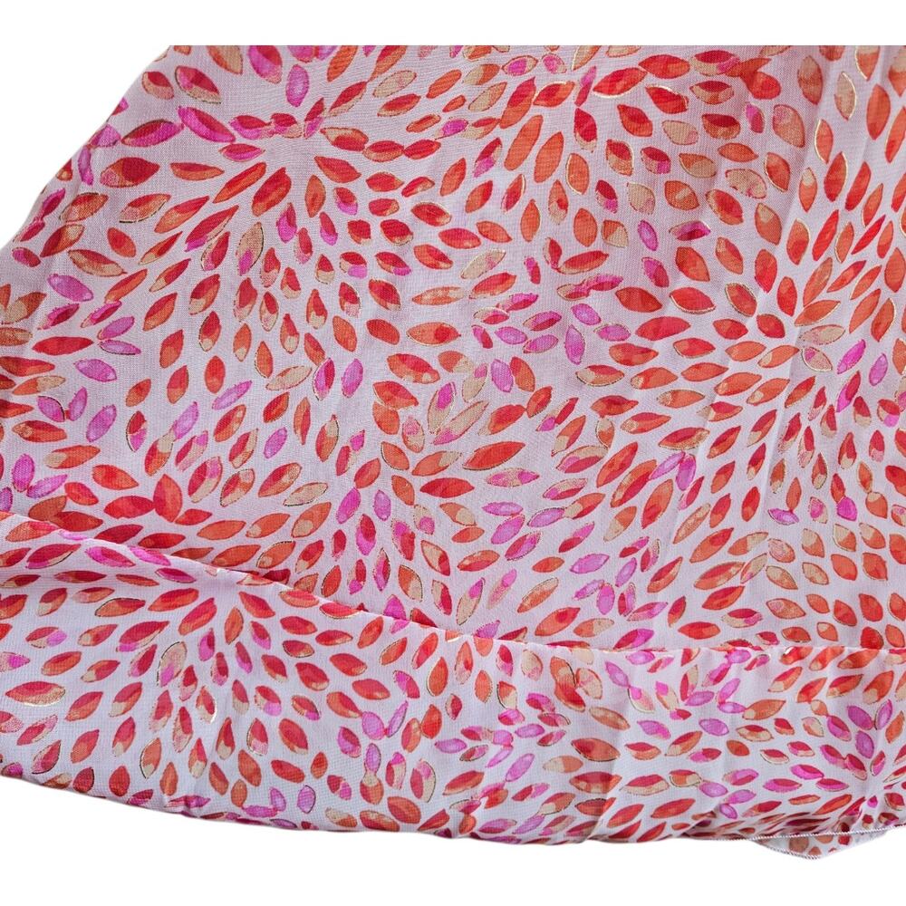 ALEXA B Women's 14 Maxi Dress Chiffon Orange Pink Leaves Tie Belt Long Sleeve 40 - Picture 7 of 11